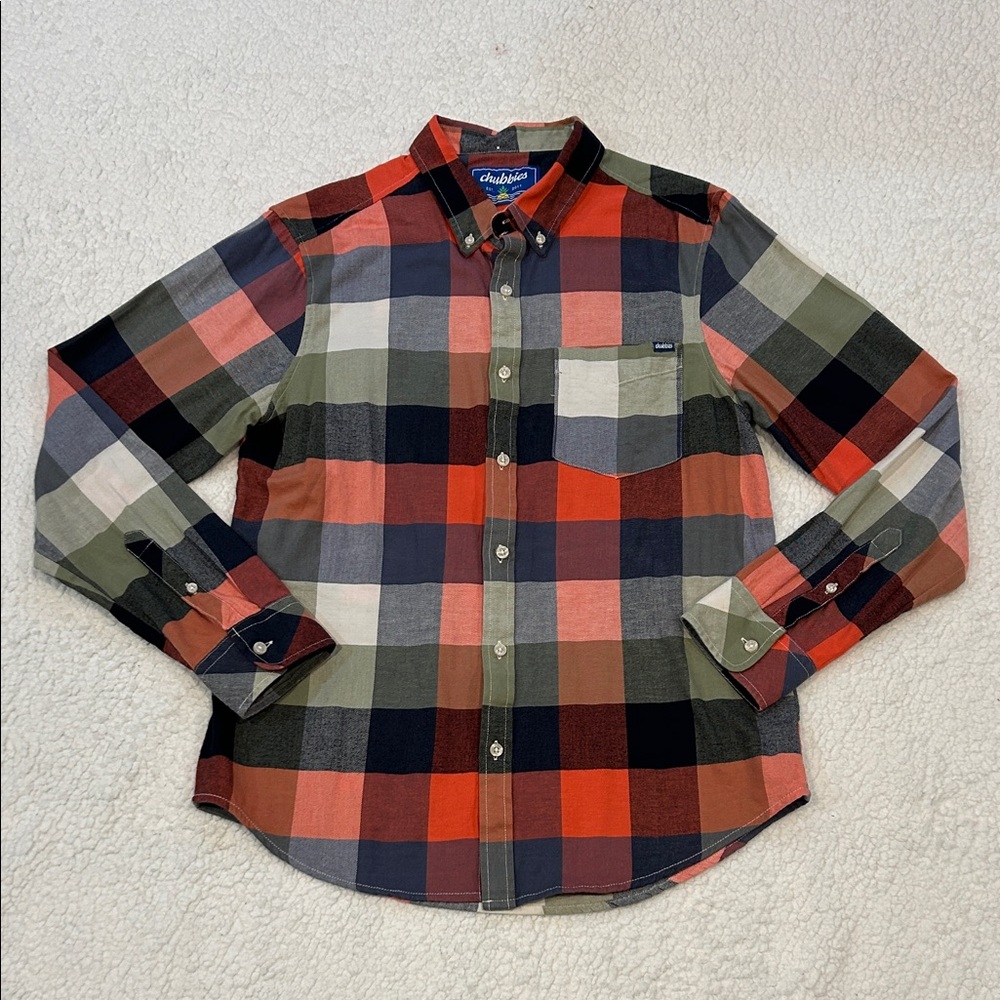 Chubbies Men's Long Sleeve Plaid Button Down Flannel Shirt Large Red Blue Green